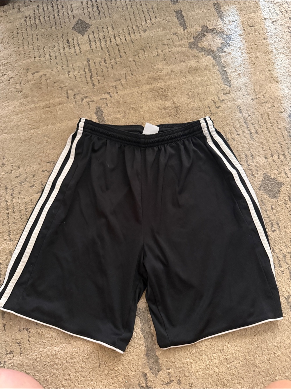 Kids Adidas Black Athletic Shorts with White Triple Stripes